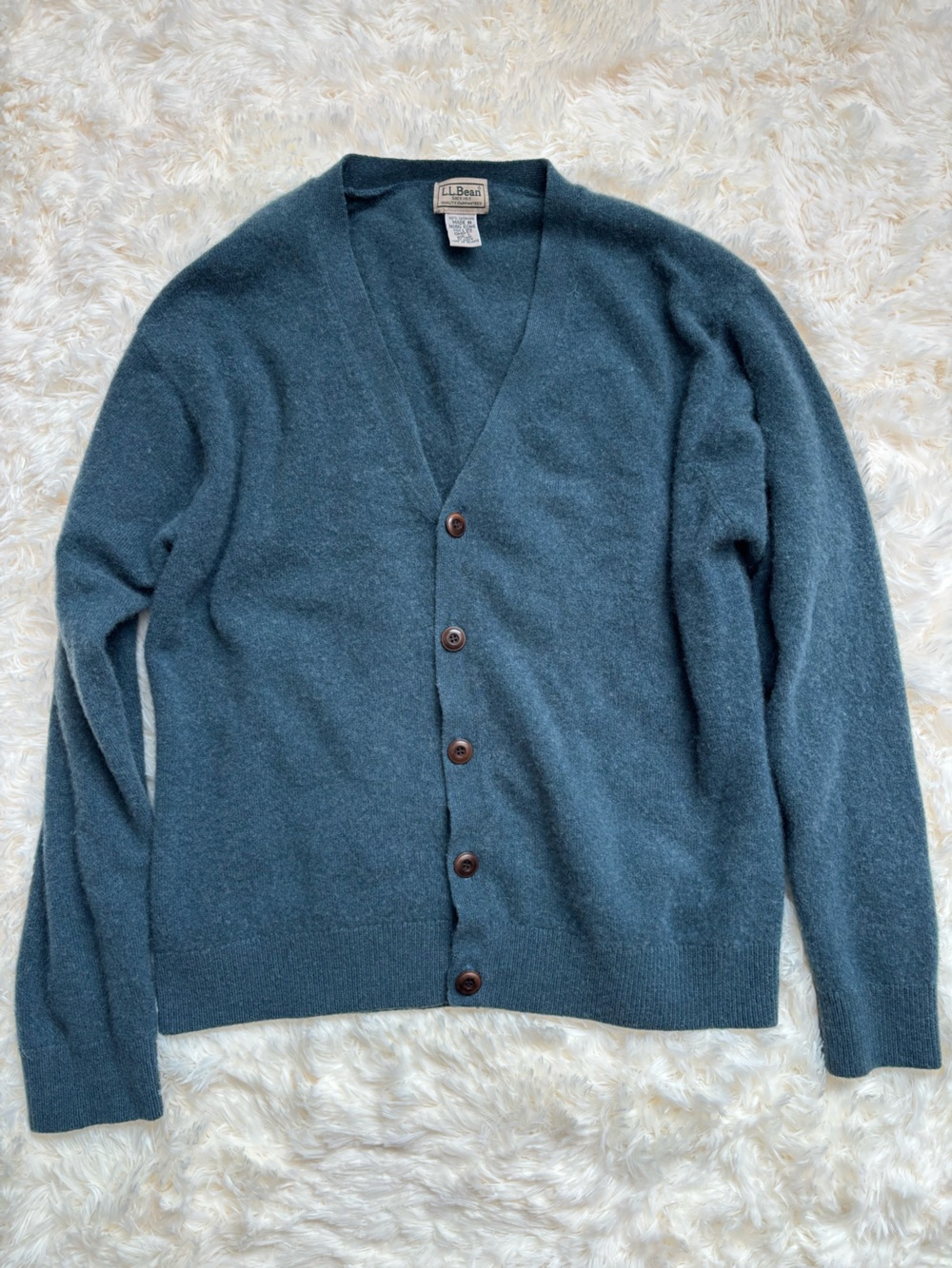 L.L. Bean 100% Cashmere Button Cardigan Sweater Men's L Blue Teal